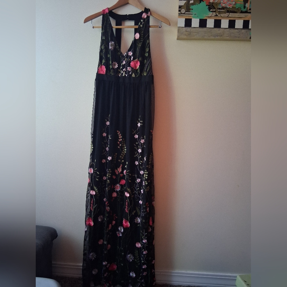 Floral Embroidered Black Dress, Maxi, Wedding Guess
